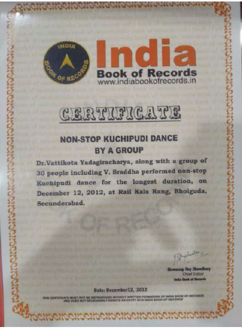 India Book of Records – Non-stop Kuchipudi Dance